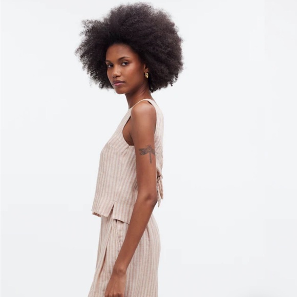 Madewell Tie-Back Scoopneck Top in 100% Linen brown stripped - Picture 5 of 10